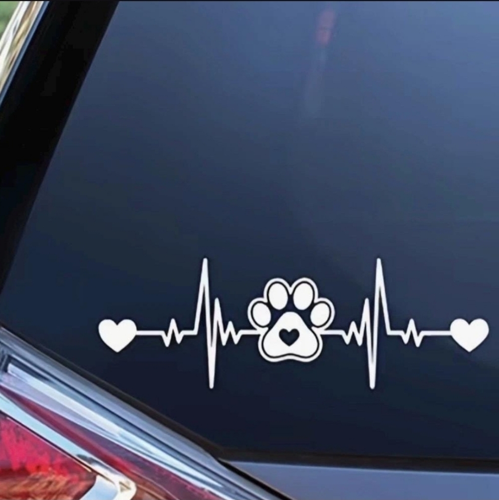 Dog Paw Print Heartbeat Vinyl Graphic Auto Wall Car Laptop Decal Bumper Sticker‎